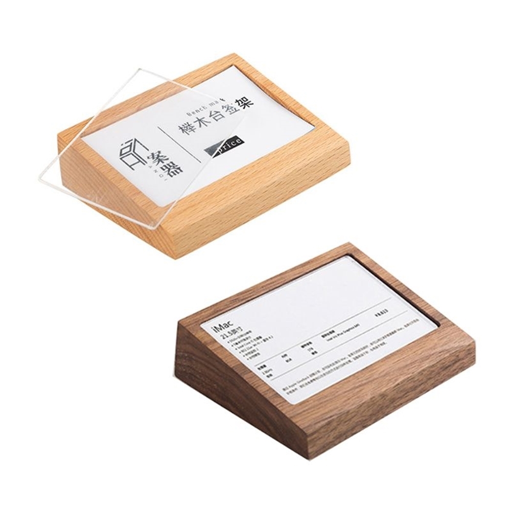 이름 카드 디스플레이 아크릴 패널 나무 테이블 메뉴 사인 홀더 스탠드 가격 종이 태그 라벨 랙, 7.5x10cm